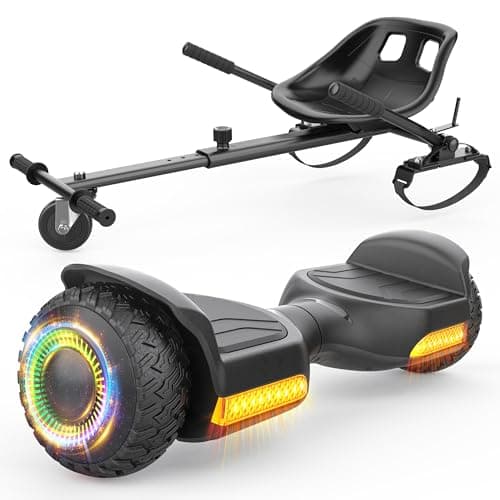 Best Hoverboards for Kids #1 from Gyroor Gyroor Scooter with Adjustable Seat Attachment, 6.5" All-Terrain Self Balancing Scooter, 500W Motor, LED Lights & Bluetooth for Kids and Adults, Black