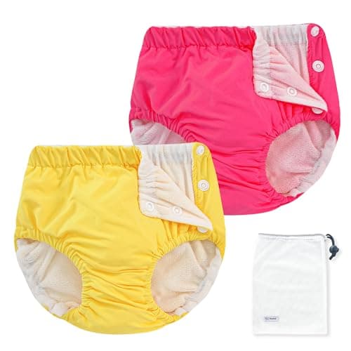 Best Reusable Swim Diapers #8 from EZ Moms EZ Moms 2 Packs Reusable Swim Diapers Toddler Baby Swim Diaper Size 4 Washable Snap Pool Swimming Diaper 4T Soft and Silky Waterproof Diapers for Swimming Lessons Boys and Girls with a Laundry Bag