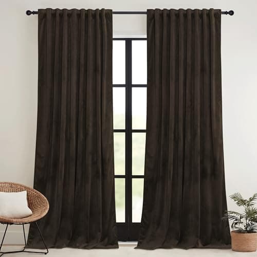 Best Brown Window Curtains #1 from RYB HOME RYB HOME Brown Blackout Curtains 84 inches Long Velvet, Room Darkening Thermal Insulated Drapes with Hook Belt for Bedroom Home Theater, W 52 x L 84 inches, 2 Panels Set