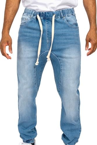 Best Denim Joggers for Men #6 from VICTORIOUS VICTORIOUS Men's Drop Crotch Joggers Denim Jean Pants JG803 - Light Indigo - Small