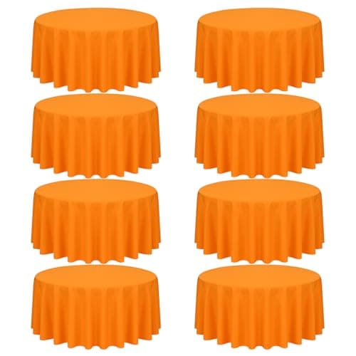 Best Orange Tableclothes #1 from FXKS 8 Pack Orange Round Tablecloth 90 Inch Circle Polyester Table Cloth, Washable Fabric Stain and Wrinkle Resistant Table Cover Round Tableclothes for Wedding Parties Banquet Reception Gift