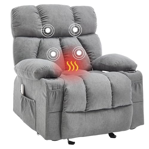 Best Massage Recliners #1 from jonpony Massage Rocker Recliner Chair with Heat and Vibration Ergonomic Rocking Lounge Chair for Living Room Comfy Overstuffed Recliner with 4 Side Pockets,2 Cup Holders, USB Charge Port, Grey