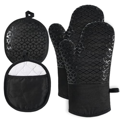 Best Silicone Oven Mitt Sets #7 from NAVITHOUS Oven Mitts and Pot Holders,500 ℉ Heat Resistant Oven Mitts Sets,Silicone Oven Gloves, Non-Slip Silicone Textured Grip,Black