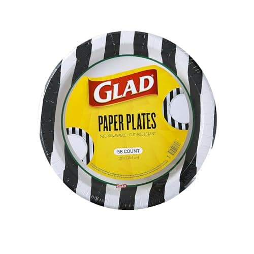 Best Black Paper Plates #1 from Glad Glad Round Disposable Paper Plates, Referee Football Pattern - Strong, Sturdy, Soak Proof, and Microwavable Decorative Plates for Dinner and Everyday Use, 10 Inch, 58 Count