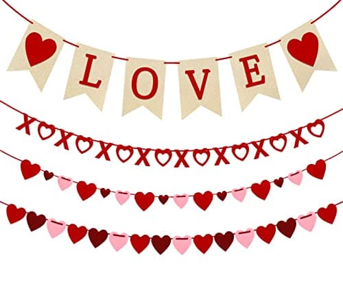 Best Valentine's Day Decors #3 from Labrostar 4Pcs Valentines Day Decorations Valentines Day Decor Handmade Love Heart XO Garlands Banner for Engagement Wedding Party Home Classroom Office, No DIY Required