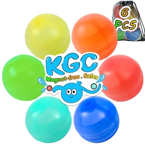 Best Reusable Water Balloons for Kids #5 from KGC 6 PCS Reusable Water Balloons - No Magnets, Self Sealing Silicone Water Bomb with Mesh Bag, Quick Fill Water Splash Ball for Outdoor Activities, Summer Toys Swimming Pool Toys Party Gift for Kids