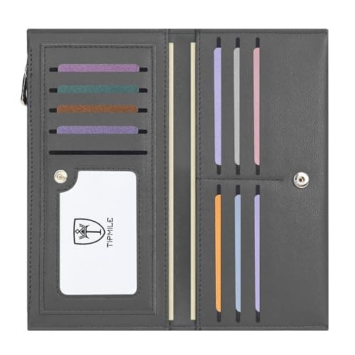Best Grey Wallets #4 from Tipmile Tipmile Ultra Slim Wallet for Women Bifold Leather RFID Blocking Credit Card Holder Ladies Womens Wallet with Zip Pocket, Grey
