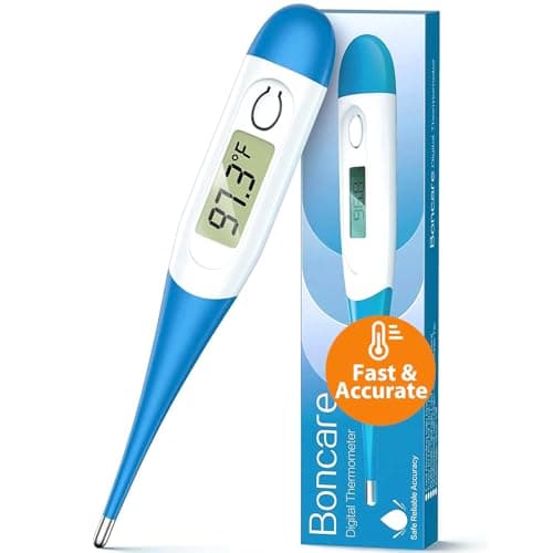 Best Thermometer for Adults #3 from Boncare Boncare 10 Seconds Oral Thermometer for Adults and Kids - Accurate & Safe Rectal Thermometer for Baby with Fever Alarm, Digital Thermometer (Light Blue)