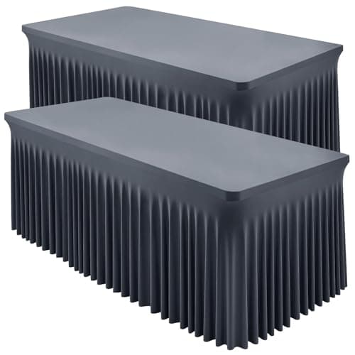 Best Grey Tableclothes #5 from Shillance Shillance 2 Packs Grey Spandex Tableclothes for 4 Foot Rectangle Table, Spandex Table Covers 4FT Stretch Table Skirts Rectangle Wrinkle Free Fitted Tablecover for Event, Wedding, Banquet & Parties