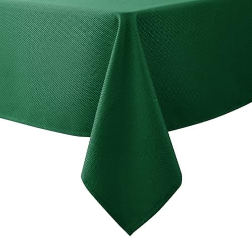 Best Green Tableclothes #6 from Biscaynebay Biscaynebay Textured Fabric Christmas Rectangle Table Cloth 70x120 Inch, Hunter Green Water Resistant Tablecloths for Dining, Kitchen, Wedding and Parties etc. Machine Washable