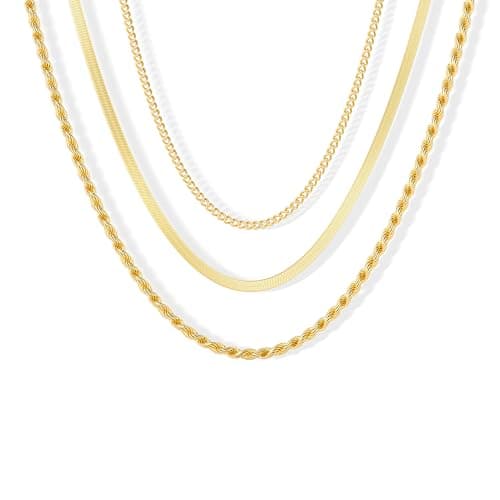 Best Gold Chains #9 from Freekiss Freekiss Gold Herringbone Necklace for Women: Layered Chain Necklaces Dainty 14k Gold Plated Snake Cuban Rope Choker Necklace Stack Simple Chunky Womens Jewelry Gift