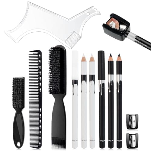 Best Beard Shaping Tools #2 from DUAIU DUAIU 12Pcs Beard Shaper Tool Kit for Men Grooming, White Black Barber Pencil for Lineup Edging with Sharpener, Hairline Beard Guide Shaping Barber Comb Clipper Cleaning Brushes Hair Combs Set
