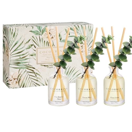 Best Reed Diffuser Sets #10 from COCORRÍNA COCORRÍNA Eucalyptus Reed Diffuser Set of 3 - Eucalyptus & Moss, Clean Linen, Ocean Mist Scents, 1.7 fl oz Each, Total 5.1 oz, Scented Oil Diffusers for Home & Office