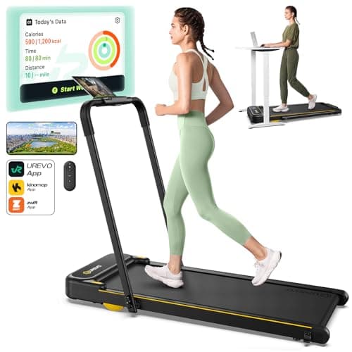 Best Compact Folding Treadmills #10 from UREVO UREVO Smart 2-in-1 Folding Treadmill, Compact Walking Pad with Safety Handle, Plug and Play, Dual LED Display, Workout APP, Walking or Running for Home Office, Remote Included