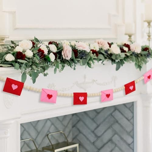 Best Valentine's Day Decors #4 from DAZONGE DAZONGE Retro Valentines Day Decor, Felt Envelope Wood Bead Valentines Garland Banner, Valentine’s Day Banner for Wedding, Anniversary Decor