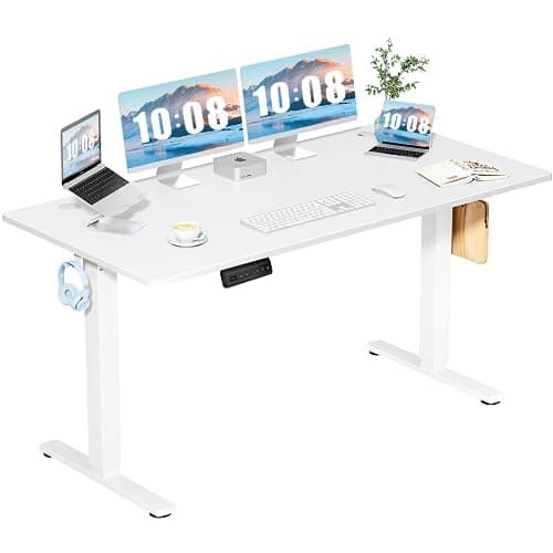 Best Standing Desks #5 from DUMOS DUMOS 63 Inch Electric Standing Desk Height Adjustable, Sit to Stand Computer Workstations Large Work PC Table Home Office Writing Gaming Desks with Memory Presets for Walking Pad, Bedroom, White