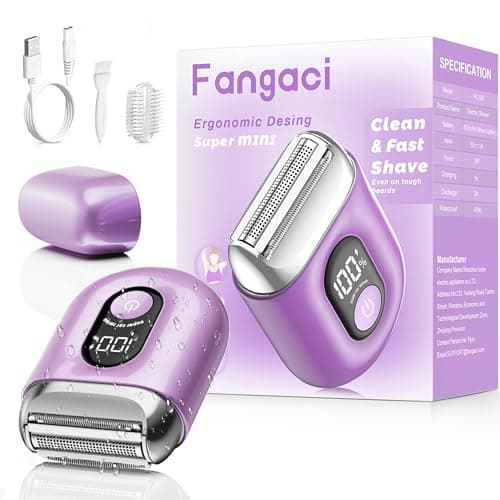 Best Mini Electric Razors #8 from Fangaci Fangaci Cordless Electric Shaver for Women: Mini Electric Razors with LED Display - Rechargeable Bikini Trimmer - IPX7 Waterproof Wet Dry Face Razor for Body Pubic Leg (Bright Purple)