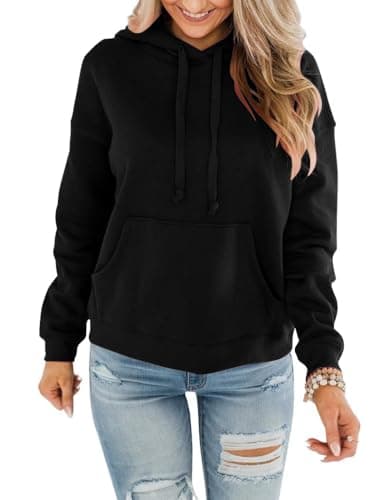 Best Pink Hoodies for Women #10 from BeadChica Womens Casual Hoodies Crewneck Long Sleeve Sweatshirts With Pocket Lightweight Pullover Tops-Solid-XXL Black