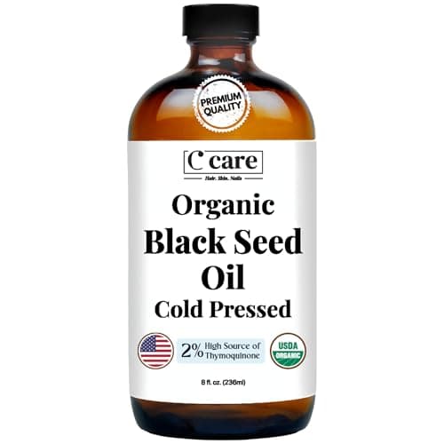 Best Black Cumin Seed Oils #7 from C CARE Black Seed Oil Organic Cold Pressed Unrefined Glass Bottle | USDA Certified Organic Black Cumin Seed Oil | High Thymoquinone Omega 3 6 9 | For Immune Support, Joints, Digestion, Hair & Skin | 8 Fl oz