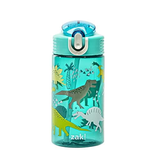 Best Kids Water Bottles #10 from Zak Designs Zak Designs Kids Water Bottle For School or Travel, 16oz Durable Plastic Water Bottle With Straw, Handle, and Leak-Proof, Pop-Up Spout Cover (Dinosaur)