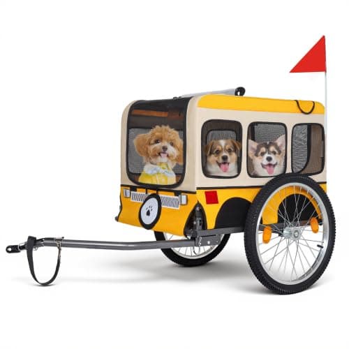 Best Bike Trailers for Dogs #4 from Anwickmak Dog Bike Trailer, Supports up to 66/88/100 lbs, Pet Dog Cart Bicycle Carrier, Easy Folding Frame with Quick Release Wheels, Universal Bicycle Coupler, Reflectors, Flag, Collapsible (Yellow)