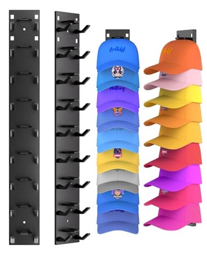 Best Hat Racks #8 from Eanyiikick 2 Pack Hat Organizer for Baseball Caps, Strong Adhesive Hat Rack for Wall, Multilayer Hat Storage Display Holder, Wall Mounted Hat Hooks Hold up to 18 Hats for Closet Door and Bedroom (Black)