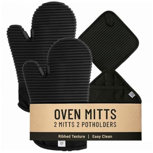 Best Silicone Oven Mitt Sets #9 from AH Artisan Home Extra Long Silicone Oven Mitts & Potholders Set - Heat Resistant 500°F Kitchen Gloves with Pot Holders, BPA-Free Waterproof Baking Mitts, Non-Slip Grip, 4-Piece Set, Black