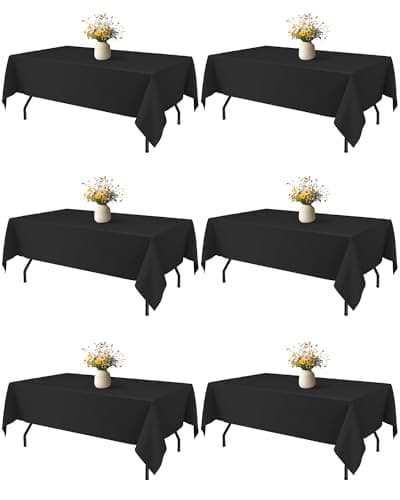 Best Black Tableclothes #3 from Niuara Niuara Black Rectangle Table Cloth - 6 Pack, 60" × 84" Washable Fabric Tablecloth for 5FT Tables, Wrinkle-Resistant & Heat-Proof Table Cover for Weddings, Dinners & Parties