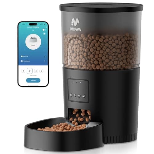 Best Automatic Pet Feeders with Portion Control #4 from IMIPAW IMIPAW Automatic Cat Feeder, 5G WiFi Cat Food Dispenser with APP Remote Control, Pet Dry Food Smart Feeder, Programmable Timed Feeding, Dual Power Supply, 1-10 Meals Per Day, Desiccant Bag, Small pets