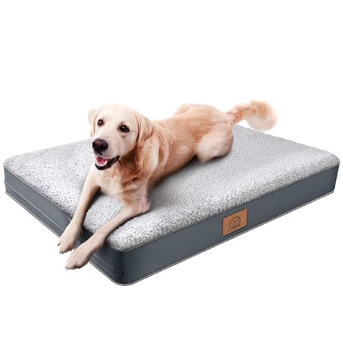 Best Orthopedic Dog Beds #9 from Sunheir Sunheir Orthopedic Dog Bed for Large Dogs - Big Waterproof Dog Crate Bed with Removable Washable Cover, Egg Crate Foam Support, Anti-Slip Bottom, Deluxe Plush Pet Bed Mat (Grey)