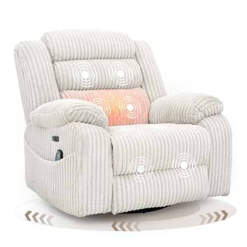 Best Massage Recliners #2 from SINCRUMI SINCRUMI Power Swivel Rocker Recliner Chair for Adults with Massage and Heat, USB and Type-C Charging Port, Infinite Position, Electric Glider Rocking Chairs for Living Room, Nursery, Pale Grey
