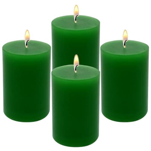 Best Green Candles #8 from Amusaer 4 Packs 2x3 Inch Green Pillar Candles Small 24 Hours Unscented Dripless Cylinder Colored Candles for St. Patrick's Day Easter Home Dinner Table Christmas Wedding Relaxation Spa Church