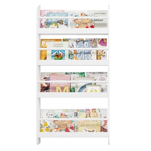 Best Kids Bookshelf for Walls #2 from FOTOSOK FOTOSOK Kids Bookshelf, Wall Mount 4-Tier Book Shelf Organizer for Toys and Books, Toy Storage Bookshelf in Bedroom, Living Room and Nursery, White