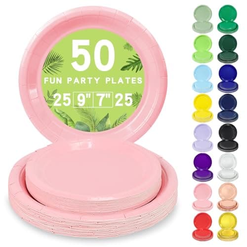Best Pink Paper Plates #3 from LANLISA LANLISA 50 Pcs Pink Paper Plates Disposable, 25-9" & 25-7" Disposable Birthday Cake Dessert Plates For Valentines Day, Baby Shower, Easter Party, Mothers Day Party Supplies