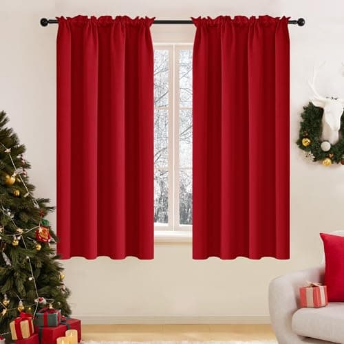 Best Red Window Curtains #3 from Deconovo Deconovo Blackout Christmas Curtains, Thermal Insulated Rod Pocket Window Drapes, Noise Reducing, Oeko-TEX Certified, Room Darkening Curtains for Bedroom/Living Room, 2 Panels, Red, 42W x 45L