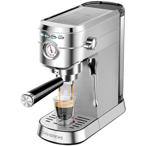Best Portable Espresso Makers for Travel #7 from CASABREWS CASABREWS CM5418 Espresso Machine 20 Bar, Compact Espresso Maker with Steam Milk Frother, Stainless Steel Coffee Machine with 34oz Removable Water Tank for Cappuccino, Gift for Women or Men, Silver
