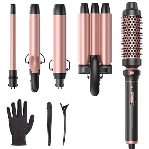 Best Styling Tools #1 from wavytalk Wavytalk 5 in 1 Curling Wand Set, Dual Voltage Curling Iron Set with 5 Interchangeable Barrels Included A Thermal Brush, A Hair Crimper and 3 Ceramic Curling Wands(0.5"-1.25"), Rose Pink