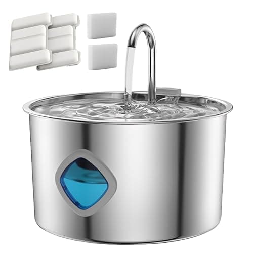 Best Cat Water Fountains with Triple Filtration #4 from Pawira Pawira Water Fountain for Cats, with 2 Filters - Silent Pump, Dog & Cat Water Fountains, 3.2L / 108oz with Water Window (Water Fountain + Filter * 2)