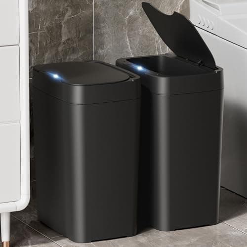 Best Automatic Trash Cans for Bathroom #1 from Vanpopubs Vanpopubs 2 Pack 2.7 Gal Bathroom Trash Can with Lid, Automatic Trash Can Small Smart Garbage Can Touchless, Slim Motion Sensor Waterproof Plastic Trash Bins for Bedroom Office Kitchen Toilet Black