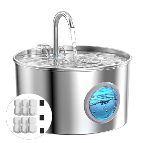 Best Cat Water Fountains with Triple Filtration #6 from GIOTOHUN Cat Water Fountain Stainless Steel: Cat Fountain for Drinking - Pet Water Fountain for Cats Inside - 74oz/2.2L Quiet Cats Water Bowl Dispenser - Kitten Drinking Fountains - 6 Filters + 3 Sponges