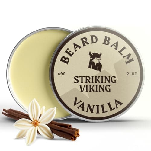 Best Beard Balms #10 from Striking Viking Striking Viking Beard Balm for Men - 2 oz, Vanilla Scent - Light Hold Moisturizer That Softens & Nourishes Coarse Facial Hair with Shea Butter & Tea Tree Oil