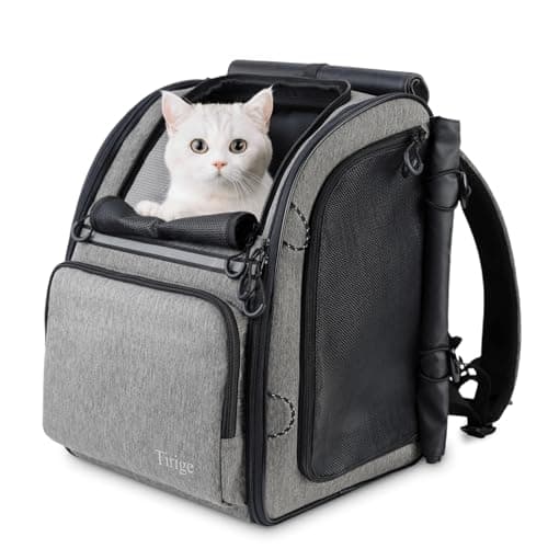 Best Portable Pet Carrier Backpackы with Ventilation #8 from Tirige Tirige Premium Dog & Cat Carrier Backpack for Travel, Hiking & Vet Visits - Solid Durable Pet Backpack with Breathable Mesh, Safety Strap, Anti-Anxiety Curtain & Storage Pockets, Gray