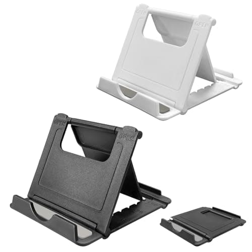Best Phone Stands #10 from POQOD POQOD 2 Pack Cell Phone Stand, Foldable Phone Holder for Desk Compatible with Phone 15 14 13 12 11 Pro Xs Xs Max Xr X 8, Nintendo Switch, All Phones, Black & White