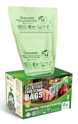 Best Biodegradable garbage bags #10 from UNNI UNNI Compostable Trash Bags, 13 Gallon / 49.2 Liter, 50 Count, Extra Thick 0.9 Mil Tall Kitchen Food Scrap Bin Liners, Certified by BPI, CMA & OK compost HOME, Meets the ASTM D6400 Standard