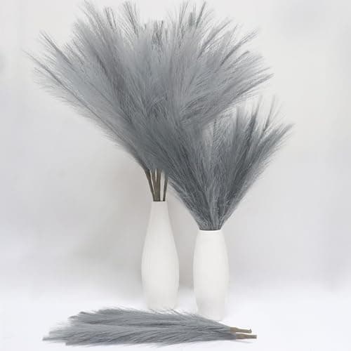 Best Pampas grasses #7 from MAKHOT MAKHOT 5pcs Gray Pampas Grass Tall Fluffy , 30” Detachable Artificial Dried Grey Floral Gras Home Decor, Faux Gray Pampas Grass Decor, Fluffy Filler Fake GrassGray for Floor Vases
