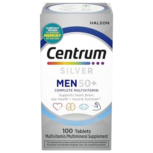 Best Vitamins for Men #6 from Centrum Centrum Silver Multivitamin for Men 50 Plus, Multimineral Supplement, Vitamin D3, B-Vitamins and Zinc, Gluten Free, Non-GMO Ingredients, Supports Memory and Cognition in Older Adults - 100 Ct