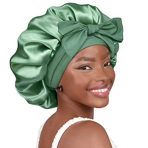 Best Silk Bonnet for Sleeping #4 from YANIBEST YANIBEST Silk Bonnet for Sleeping Women Adjustable Double Layer Satin Bonnet Reduce Friction Prevent Frizz Natural Curly Hair, Sage