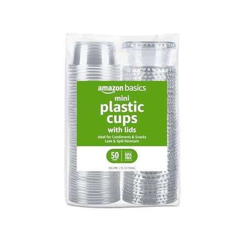 Best Small Containers with Lids #7 from Amazon Basics Amazon Basics Disposable Plastic To-Go Cups and Lids, Mini, 2oz, 50 Count