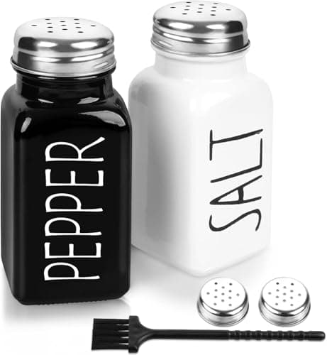 Best Salt and Pepper Shakers #2 from PECULA 2 Pack Salt and Pepper Shakers Set, Glass Shaker with Stainless Steel Lid, Modern and Cute Farmhouse (Black and White)