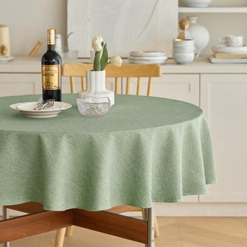 Best Round Tableclothes #4 from Decorelia Decorelia Faux Linen Round Tablecloths 60 inch, Waterproof Decorative Washable Texture Rustic Circle Table Cloth Cover for Dining Kitchen Party Farmhouse Outdoor(60 Inch,Round (2-4 Seats),Sage Green)